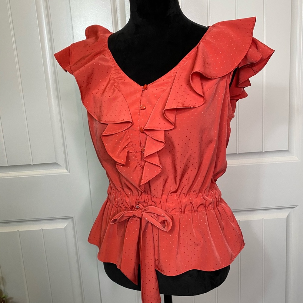 Adorable Burnt Orange Textured Ruffled Top - Picture 2 of 10